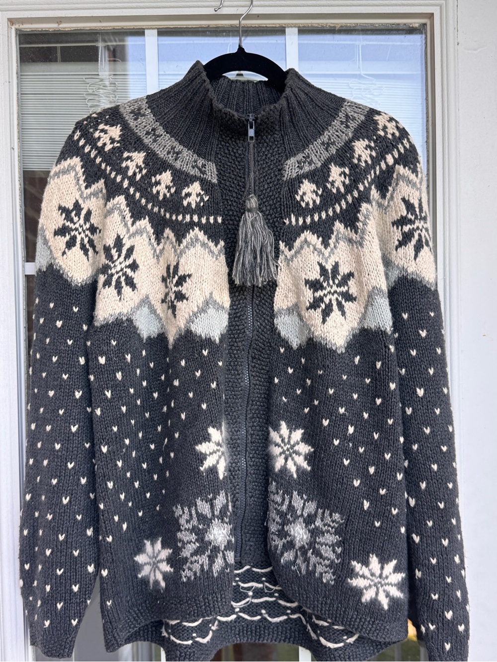 Vintage Marsh Landing Hand Knits Nordic Fair Isle Snowflake Zip Cardigan Sweater